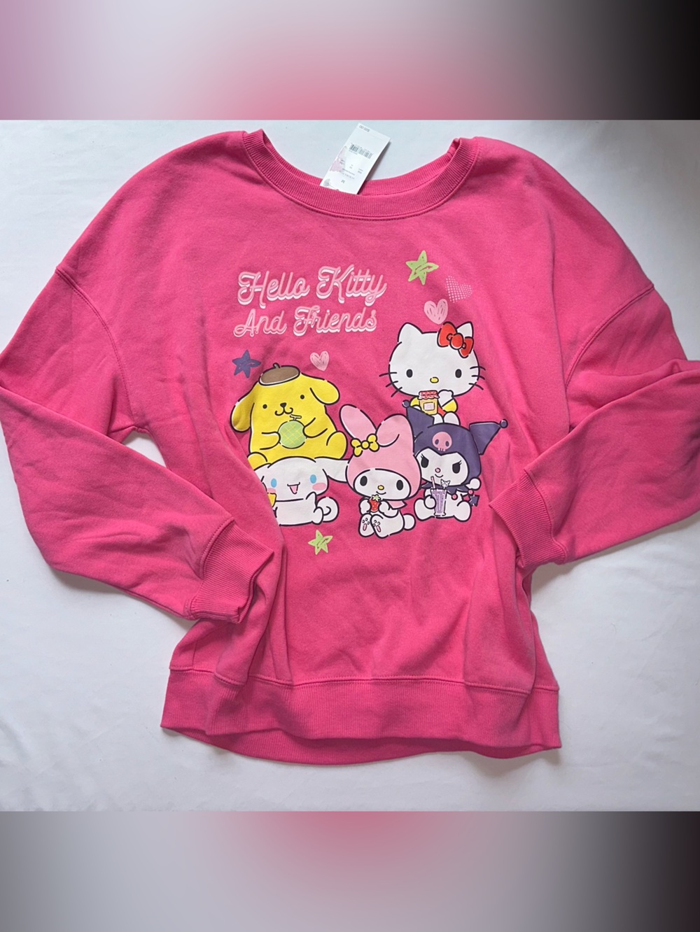 Sanrio Hello Kitty & Friends Pink Crew Sweatshirt - Juniors Sz Medium NWT Kuromi